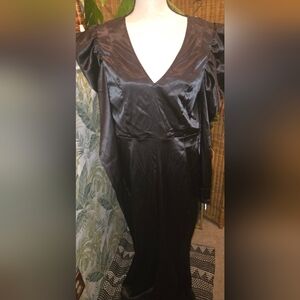 SHEIN Black Satin Long Gidot Sleeve open back jumpsuit